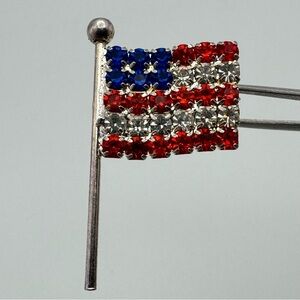 Vintage American Flag Rhinestone Brooch Red White Blue Patriotic Pin